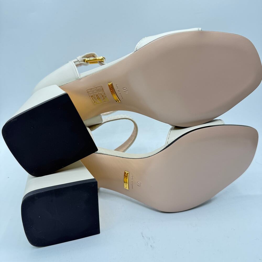 Gucci Charlotte 95 Horsebit Embellished Leather Sandals Nappa White EU 40/US 10 - Picture 11 of 14